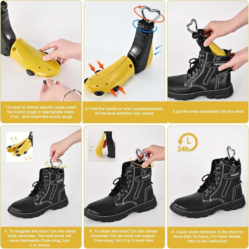 eachway Shoe Stretcher Women Men Professional Boot Stretcher Adjustable Width Length for Wide Feet (M (Wm's 10-12;men's 9-11) Yellow 1pcs) - Image 3